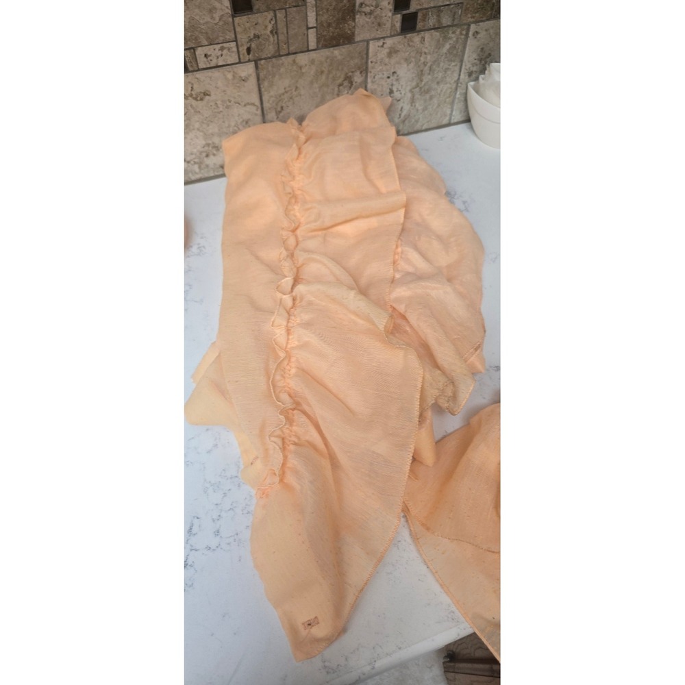 Vintage Peach Ruffled Shower Curtain Set Cottagecore Retro Shabby Chic Decor1990